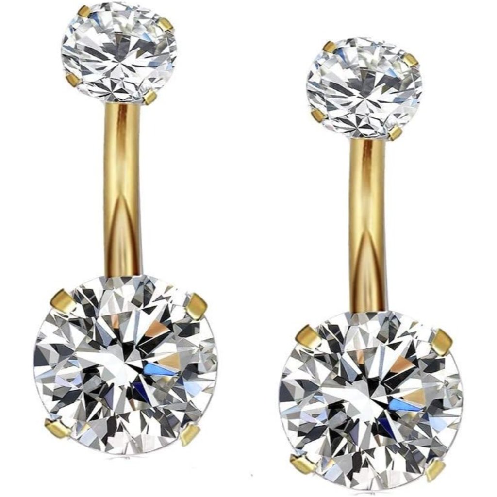 14g Surgical Steel Gold Belly Button Rings Internally Threaded Round Cz Navel B